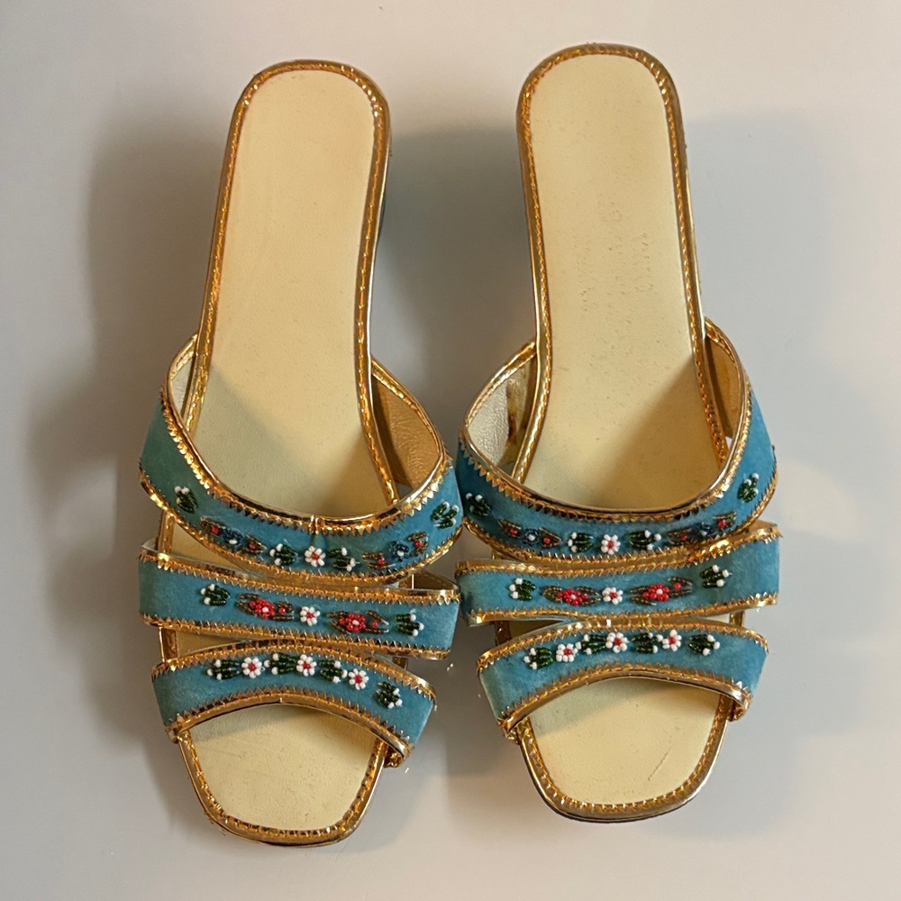 Vintage 1950s Beaded Velvet Sandals